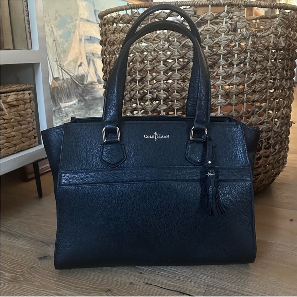Cole Haan Black Leather Satchel with Tassel